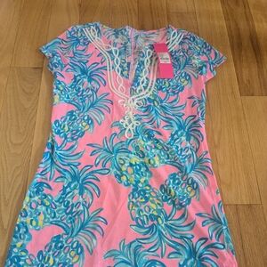 Lilly Pulitzer Pink Dress with Blue and Yellow Pineapple Print